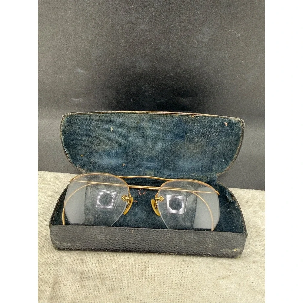 Vintage ArtCraft Wire Frame Glasses Gold Filled Rimless Engraved Bridge Case